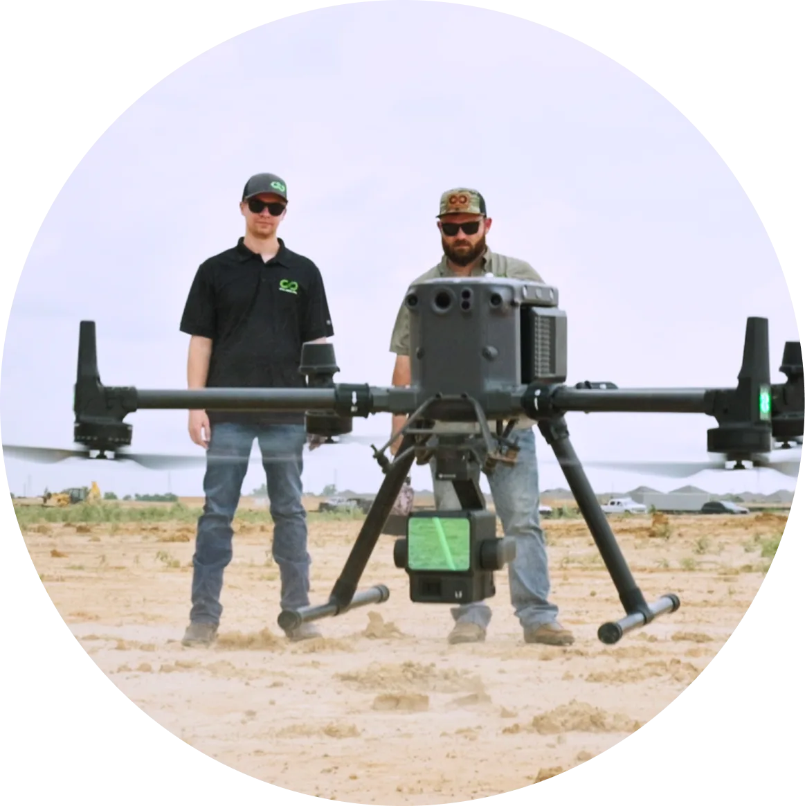 Civil Mesh Pro crew members operating a mapping drone on a Texas job site
